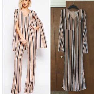 Lavish Alice Pinstripe Cape Jumpsuit Tall/Skinny